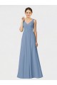 Soft Chiffon Sweetheart A-Line Dusty Blue Bridesmaid Gown Derby