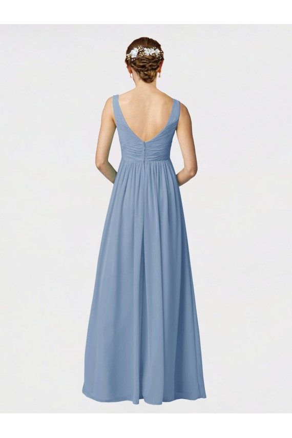 Soft Chiffon Sweetheart A-Line Dusty Blue Bridesmaid Gown Derby