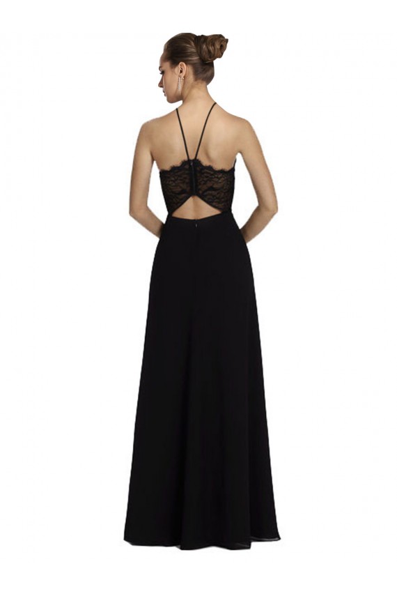 Soft Chiffon & Lace Halter Neck Keyhole Back A-Line Black Bridesmaid Gown Derby