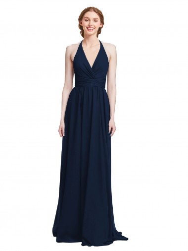 Chiffon V-Neck A-Line Dark Navy Formal Dress / Bridesmaid Dress Derby