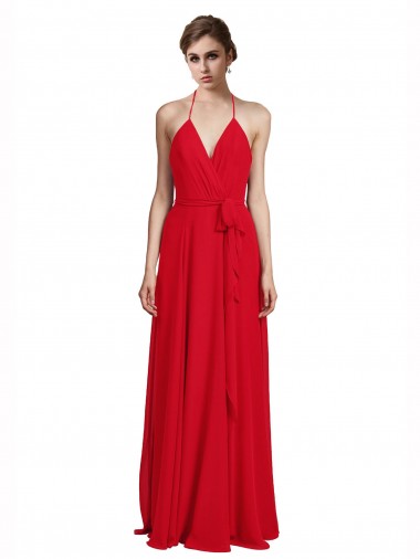 Chiffon V-Neck A-Line Red Bridesmaid Dress Derby
