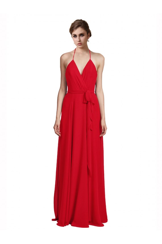Chiffon V-Neck A-Line Red Bridesmaid Dress Derby