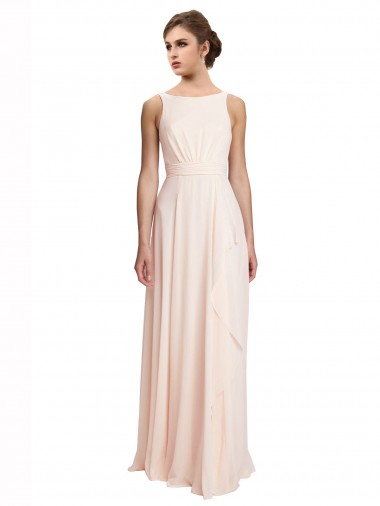 Chiffon High Neck V-Back A-Line Cream Pink Bridesmaid Dress / Evening Dress Derby