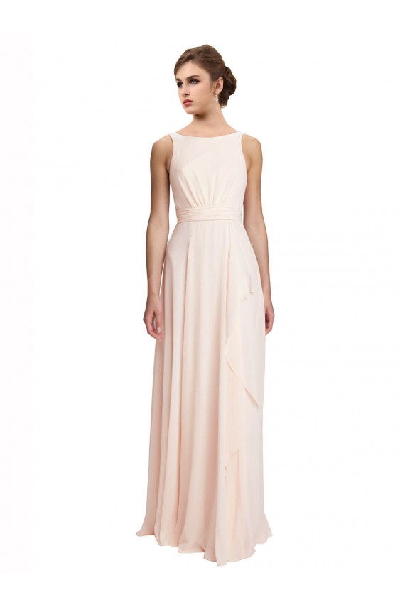 Chiffon High Neck V-Back A-Line Cream Pink Bridesmaid Dress / Evening Dress Derby