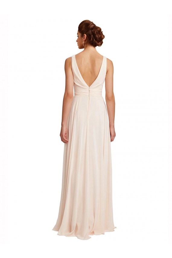 Chiffon High Neck V-Back A-Line Cream Pink Bridesmaid Dress / Evening Dress Derby