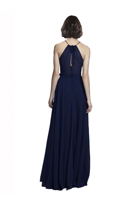 Chiffon High Neck A-Line Dark Navy Evening Gowns / Bridesmaid Dresses Derby