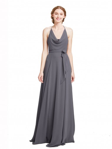 Soft Chiffon Halter Neck A-Line Slate Grey Bridesmaid Dress Derby