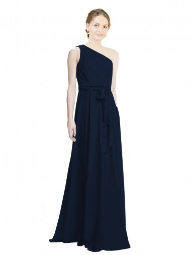 Chiffon One Shoulder A-Line Dark Navy Bridesmaid Dress / Evening Dress Derby