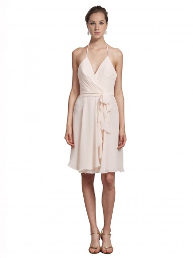 Soft Chiffon V-Neck A-Line Cream Pink Bridesmaid Dress Derby