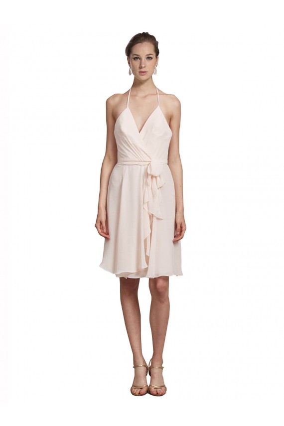 Soft Chiffon V-Neck A-Line Cream Pink Bridesmaid Dress Derby