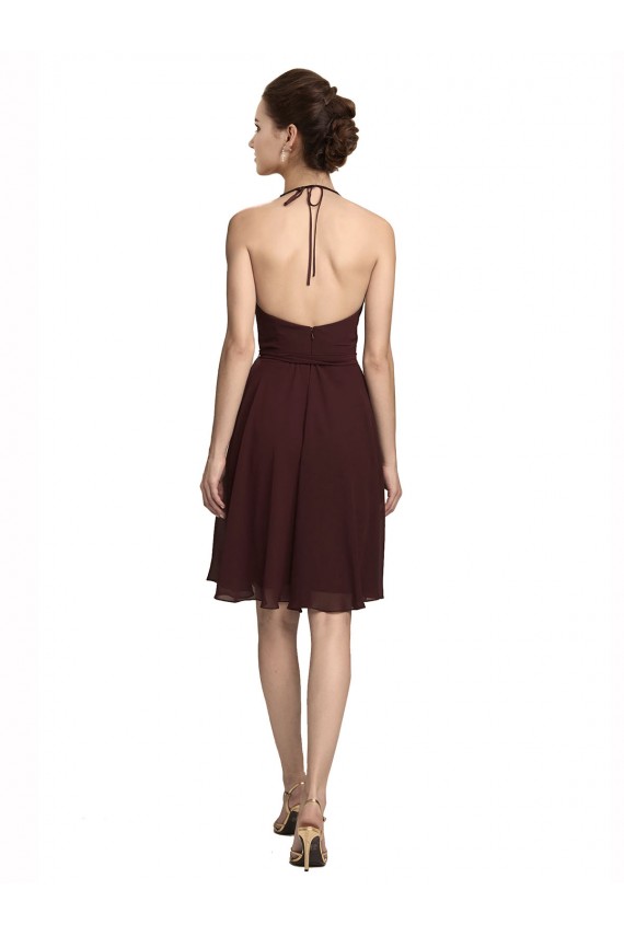 Soft Chiffon Halter Neck A-Line Burgundy Gold Bridesmaid Dress Derby