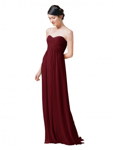 Soft Chiffon Strapless A-Line Burgundy Bridesmaid Dresses Derby
