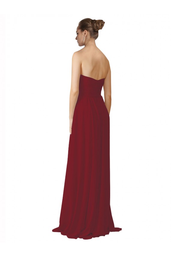 Soft Chiffon Strapless A-Line Burgundy Bridesmaid Dresses Derby