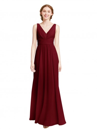 Chiffon V-Neck A-Line Burgundy Bridesmaid Dress / Evening Gowns Derby