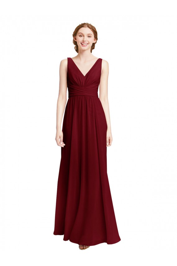 Chiffon V-Neck A-Line Burgundy Bridesmaid Dress / Evening Gowns Derby