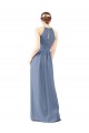 Soft Chiffon High Neck Keyhole Back Sheath Dusty Blue Bridesmaid Dress Derby