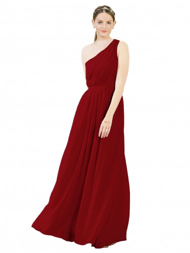 Chiffon One Shoulder A-Line Burgundy Bridal Party Dress / Evening Dress Derby