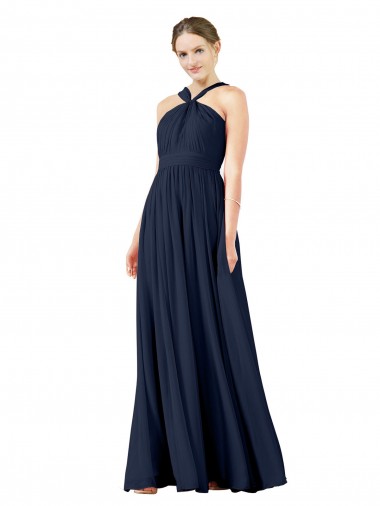 Chiffon V-Neck Princess Dark Navy Bridesmaid Gowns Derby