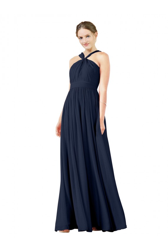 Chiffon V-Neck Princess Dark Navy Bridesmaid Gowns Derby