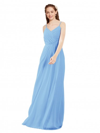 Soft Chiffon V-Neck Low Back Sheath Periwinkle Bridesmaid Dress Derby
