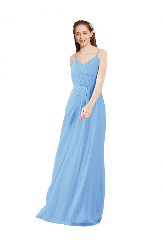 Soft Chiffon V-Neck Low Back Sheath Periwinkle Bridesmaid Dress Derby