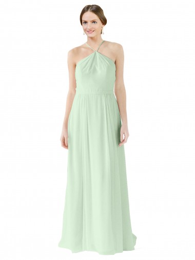 Soft Chiffon Halter Neck A-Line Sage Bridesmaid Dress Derby