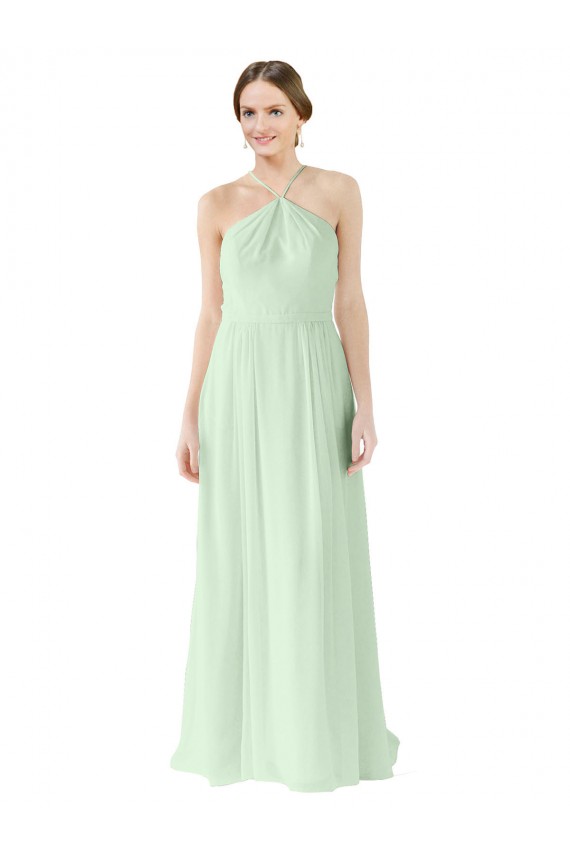 Soft Chiffon Halter Neck A-Line Sage Bridesmaid Dress Derby