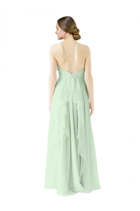 Soft Chiffon Halter Neck A-Line Sage Bridesmaid Dress Derby