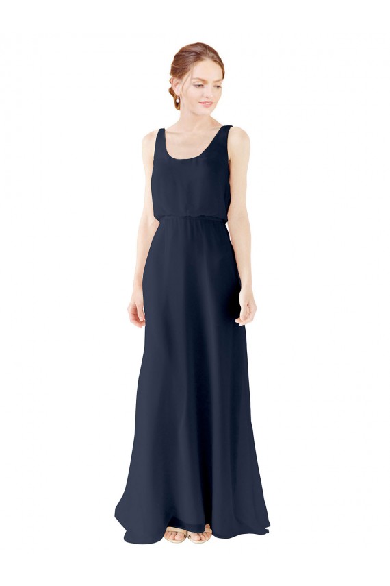 Soft Chiffon Scoop Neck Open Back A-Line Dark Navy Bridesmaid Dress Derby