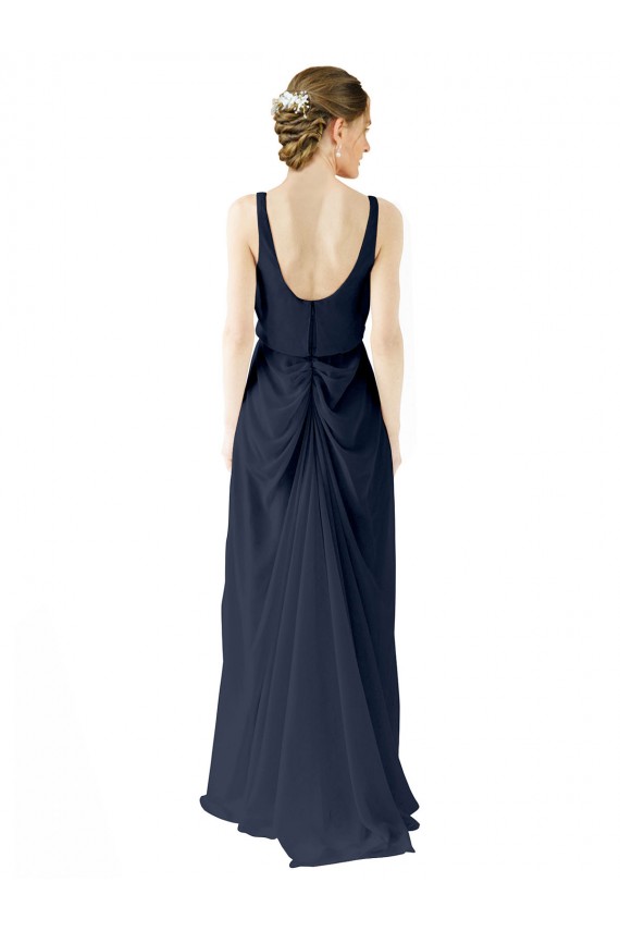 Soft Chiffon Scoop Neck Open Back A-Line Dark Navy Bridesmaid Dress Derby
