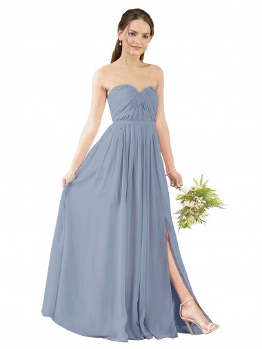 Soft Chiffon Sweetheart Open Back A-Line Dusty Blue Evening Gowns / Bridesmaid Dress Derby