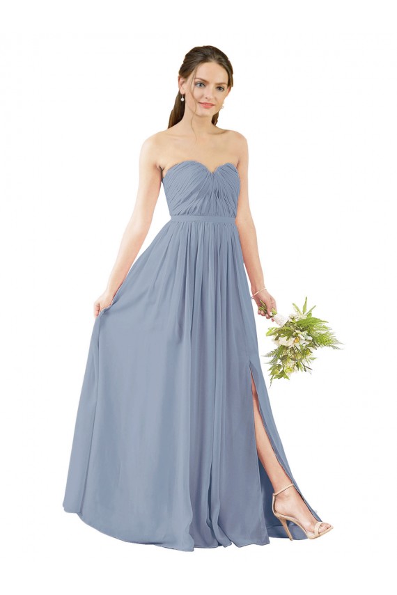Soft Chiffon Sweetheart Open Back A-Line Dusty Blue Evening Gowns / Bridesmaid Dress Derby