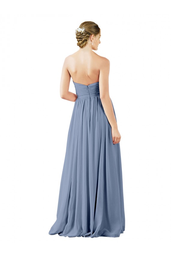Soft Chiffon Sweetheart Open Back A-Line Dusty Blue Evening Gowns / Bridesmaid Dress Derby