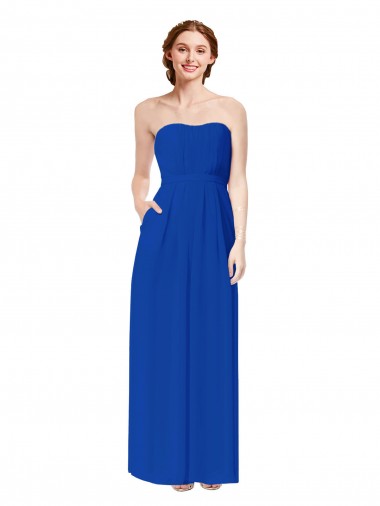 Soft Chiffon Sweetheart Open Back Sheath Royal Blue Bridesmaid Dress Derby