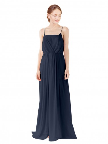Chiffon Spaghetti straps Open Back A-Line Dark Navy Bridesmaid Dress / Evening Gowns Derby
