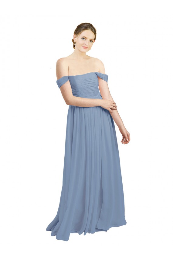 Soft Chiffon Sweetheart Open Back A-Line Dusty Blue Formal Dress / Bridesmaid Dress Derby