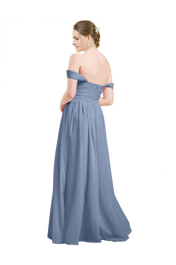 Soft Chiffon Sweetheart Open Back A-Line Dusty Blue Formal Dress / Bridesmaid Dress Derby