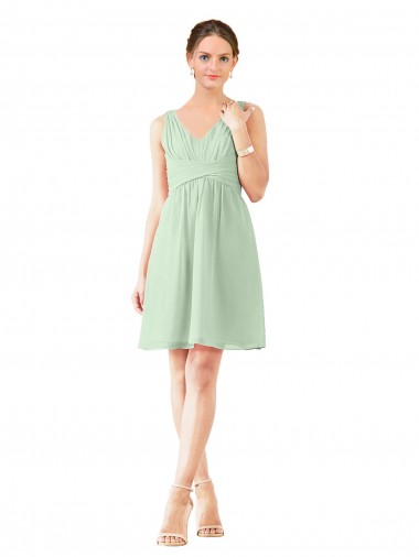 Soft Chiffon V-Neck A-Line Sage Bridesmaid Dress Derby