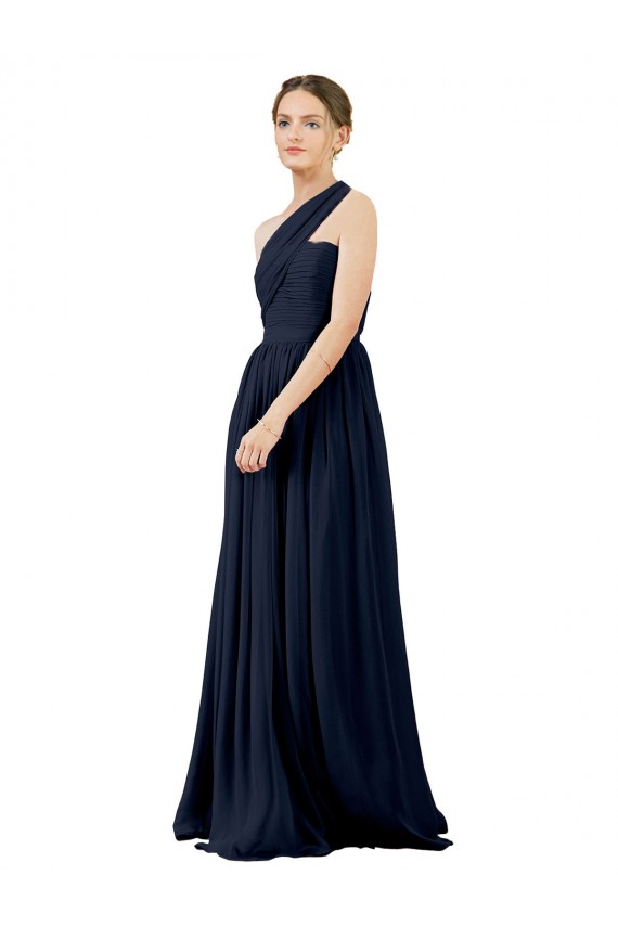 Chiffon One Shoulder A-Line Dark Navy Bridal Party Dress / Evening Dress Derby
