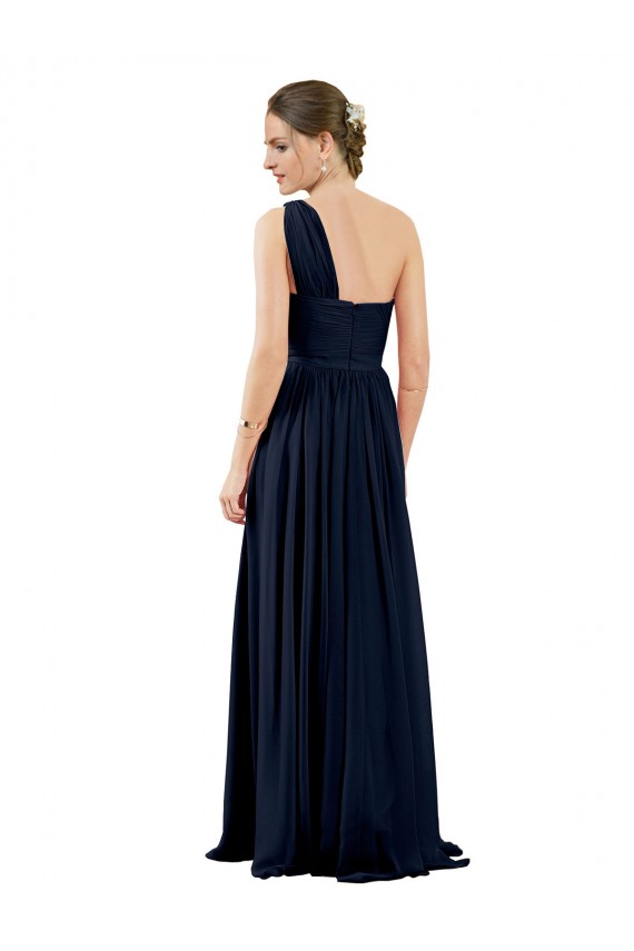 Chiffon One Shoulder A-Line Dark Navy Bridal Party Dress / Evening Dress Derby