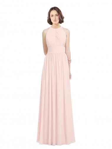 Soft Chiffon Halter Neck Keyhole Back A-Line Pink Bridesmaid Dress Derby