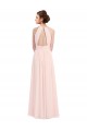 Soft Chiffon Halter Neck Keyhole Back A-Line Pink Bridesmaid Dress Derby
