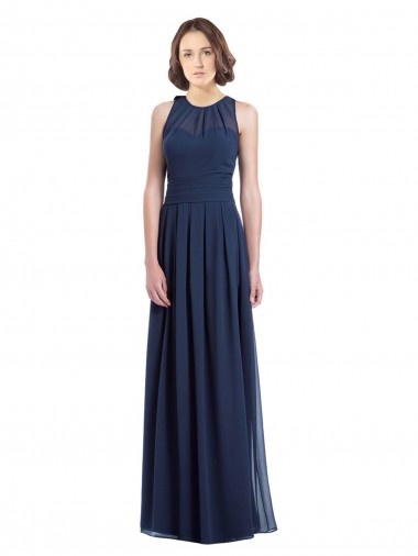 Chiffon Halter Neck Keyhole Back A-Line Dark Navy Bridesmaid Dress Derby
