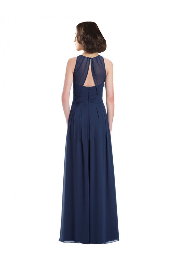 Chiffon Halter Neck Keyhole Back A-Line Dark Navy Bridesmaid Dress Derby