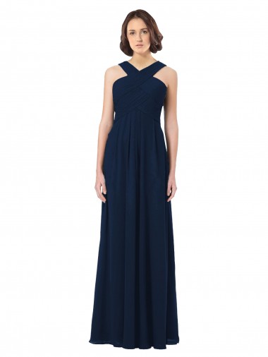 Chiffon Sweetheart V-Back A-Line Dark Navy Bridesmaid Dress Derby