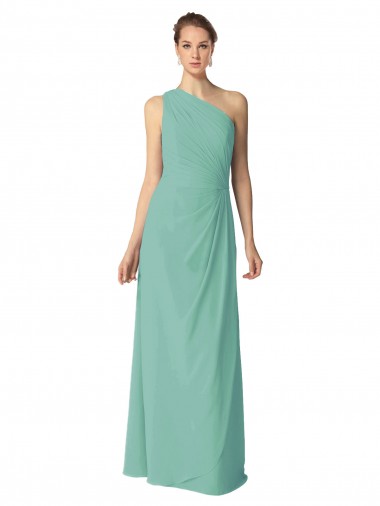 Soft Chiffon One Shoulder A-Line Jade Bridesmaid Dress Derby
