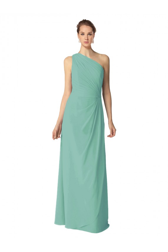 Soft Chiffon One Shoulder A-Line Jade Bridesmaid Dress Derby