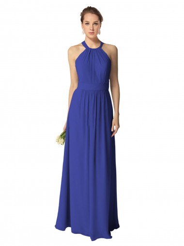 Soft Chiffon Halter Neck A-Line Royal Blue Evening Dress / Bridesmaid Dress Derby