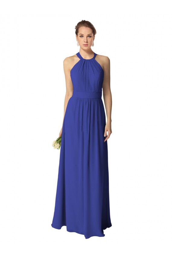 Soft Chiffon Halter Neck A-Line Royal Blue Evening Dress / Bridesmaid Dress Derby