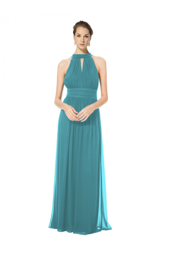 Soft Chiffon Halter Neck Keyhole Back A-Line Hunter Bridesmaid Dress Derby
